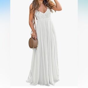Ladmous Women’s V-Neck Lace Wedding Bridesmaid Evening Maxi Dress Size Medium
